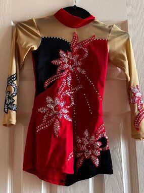 Rhythmic Gymnastics Competition Leotard | Red & Black Costume | Girls Size 5-6